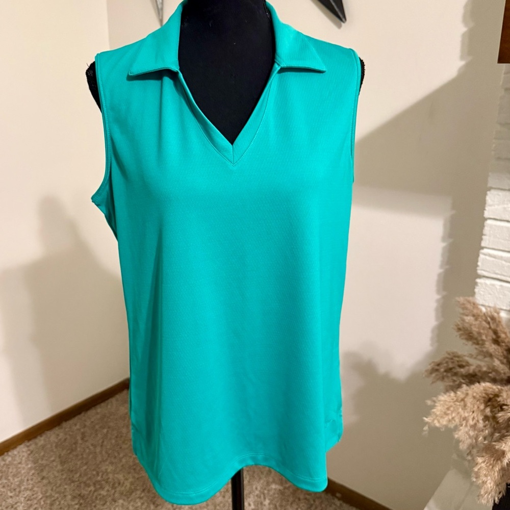 Lady Hagen Aqua Sleeveless V-Neck Golf Shirt